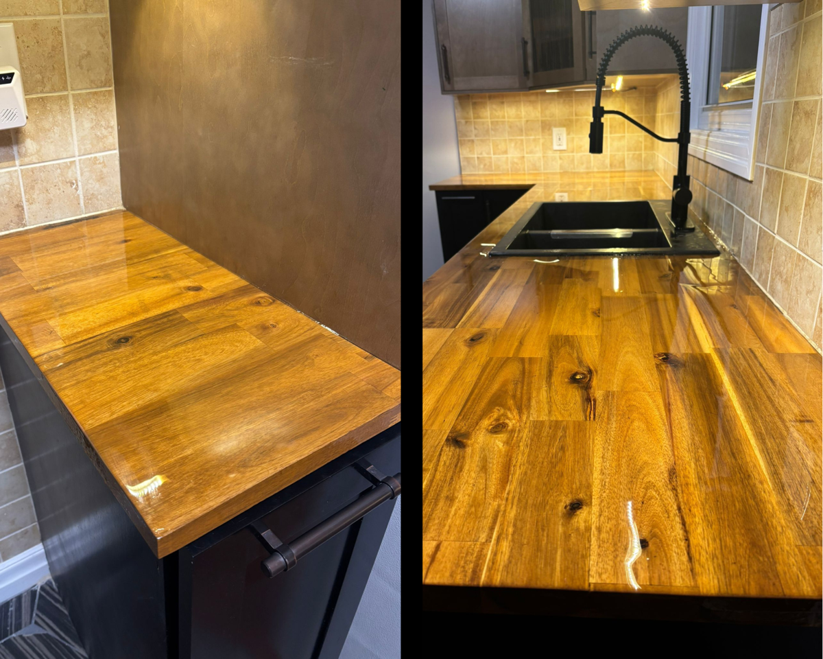 Custom wood countertop installation before and after